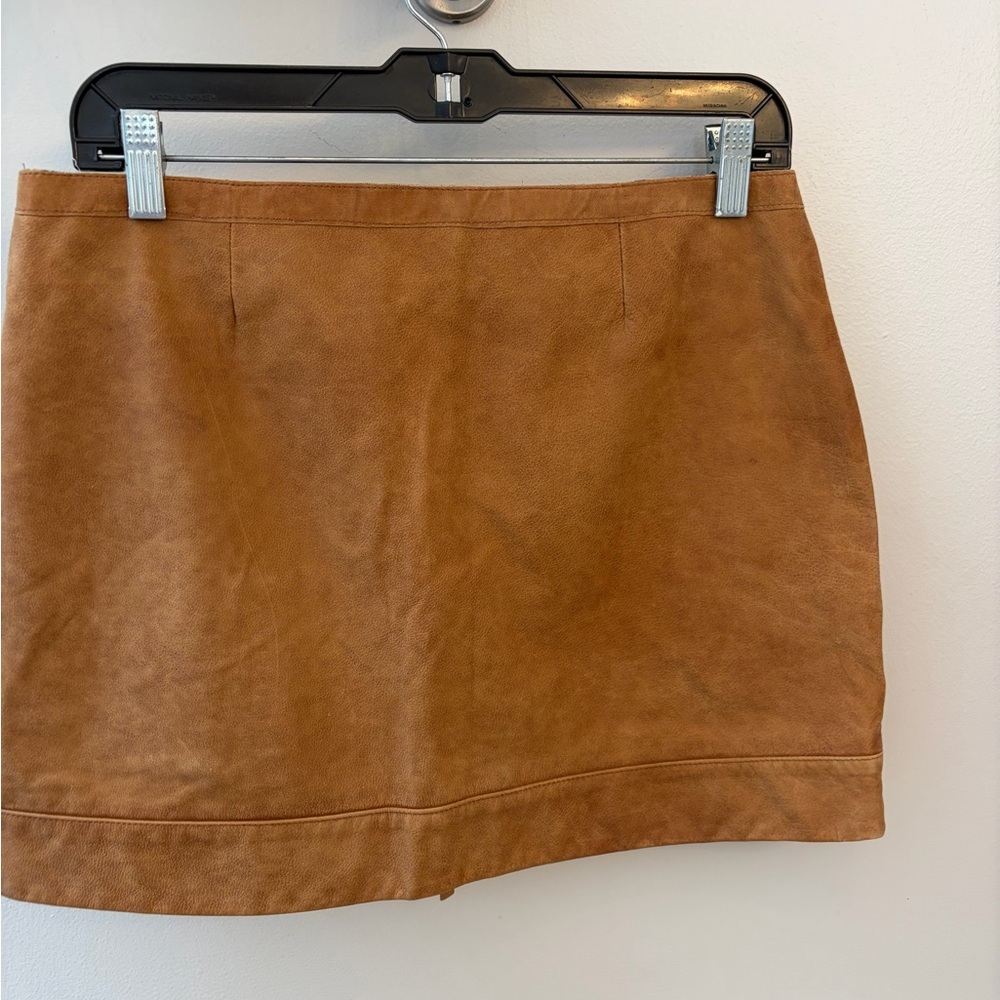 Burberry London Brown distressed Leather mini  Skirt classic pattern full zip 8 - Picture 4 of 14